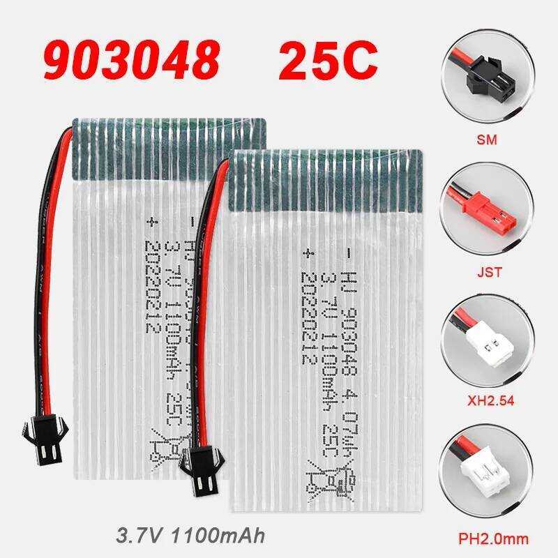 903048 แบตเตอรี่ลิเธียมโพลิเมอร์ 1100mAh 25C 3.7V สำหรับโดรน Syma X709 T22 M18 H5P X5SW ควอดคอปเตอร์