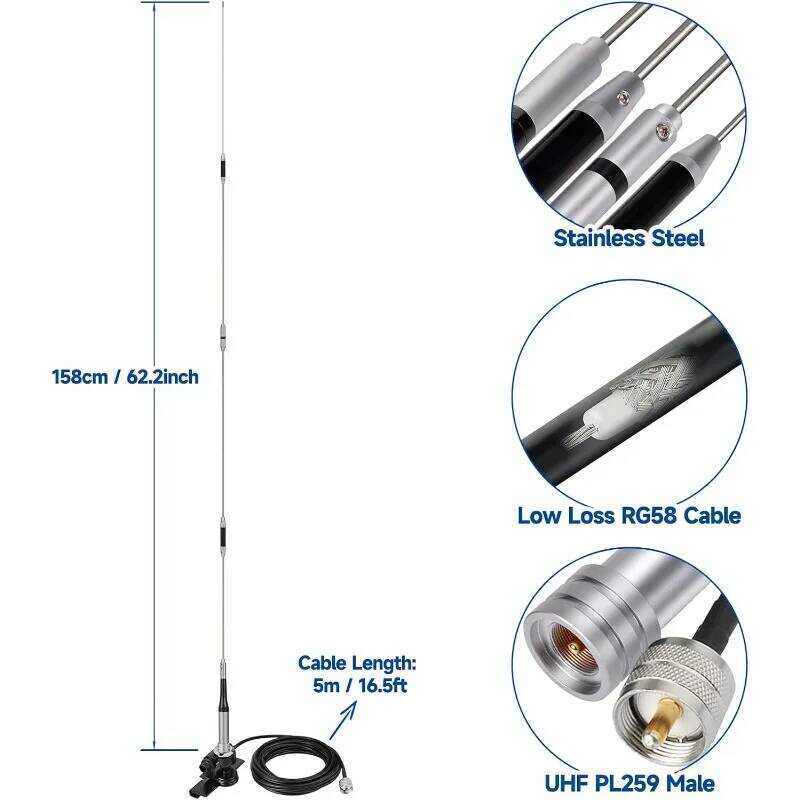 ▥ เพชร Sg7900 Mobile Ham เสาอากาศวิทยุ VHF UHF Dual Band 144 430Mhz Lip Mount Anti-Rust เสาอากา