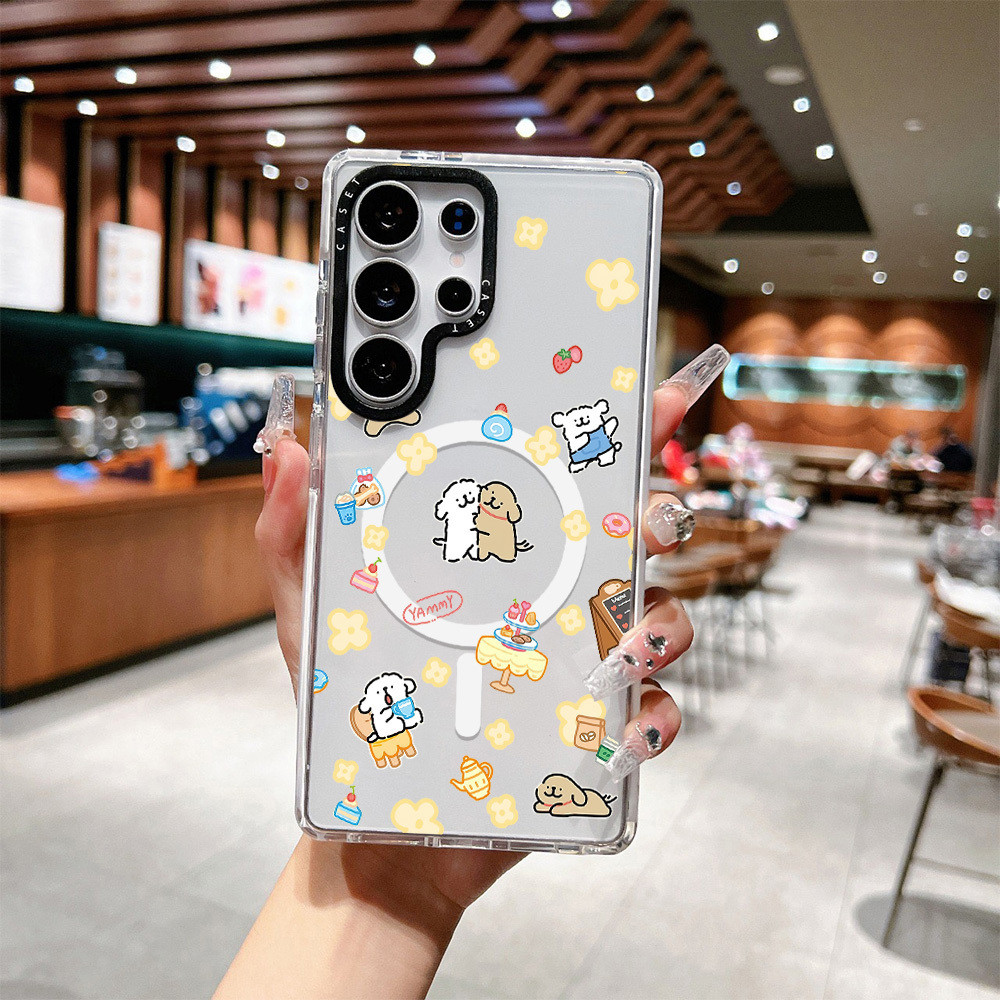 สีไร้สายชาร์จแม่เหล็กสําหรับ Galaxy S23ULTRA S24ULTRA S25 ULTRA ฝาครอบ Maltes น่ารักขนมเค้กเส้นลูกสุ