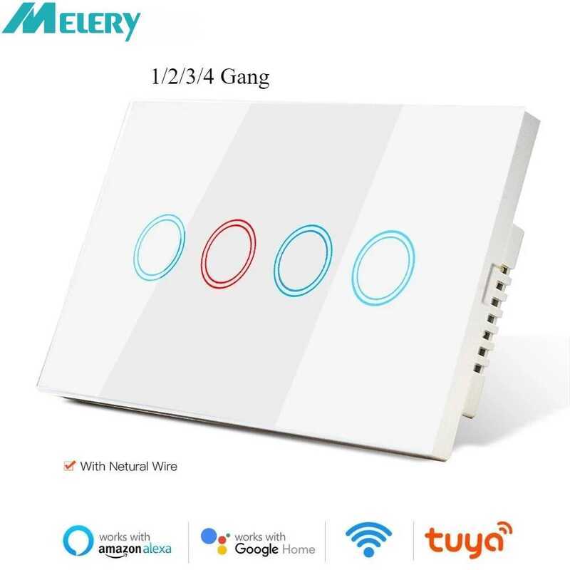 Mlry สวิตช์ไฟผนังอัจฉริยะ Whit Edg Wifi สวิตช์ไฟสัมผัสกระจก สวิตช์ไร้สายควบคุมด้วยเสียงโดย Tuya Alxa
