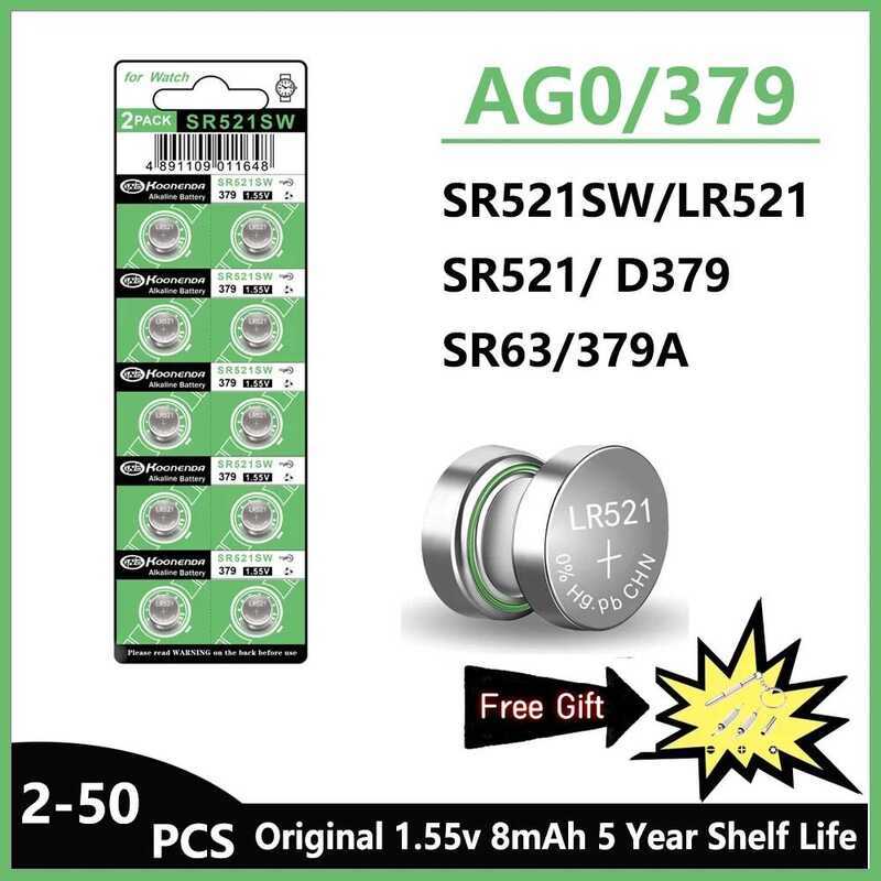 AG0 แบตเตอรี่ LR521 1.5V ความจุสูง SR521SW 379A 379 179 D379 SR63 แบตเตอรี่เซลล์ปุ่มอัลคาไลน์สำหรับเ