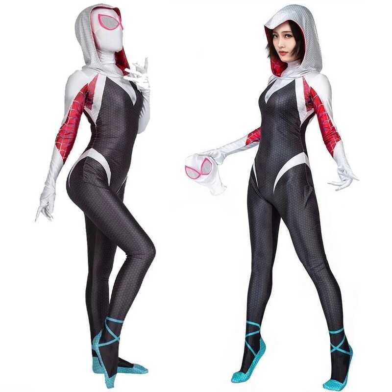 C Gwen Stacy Cosplay Suit Costumes For Adult Kids Halloween Zentai 3D Spider Gwen With Jumpsuit