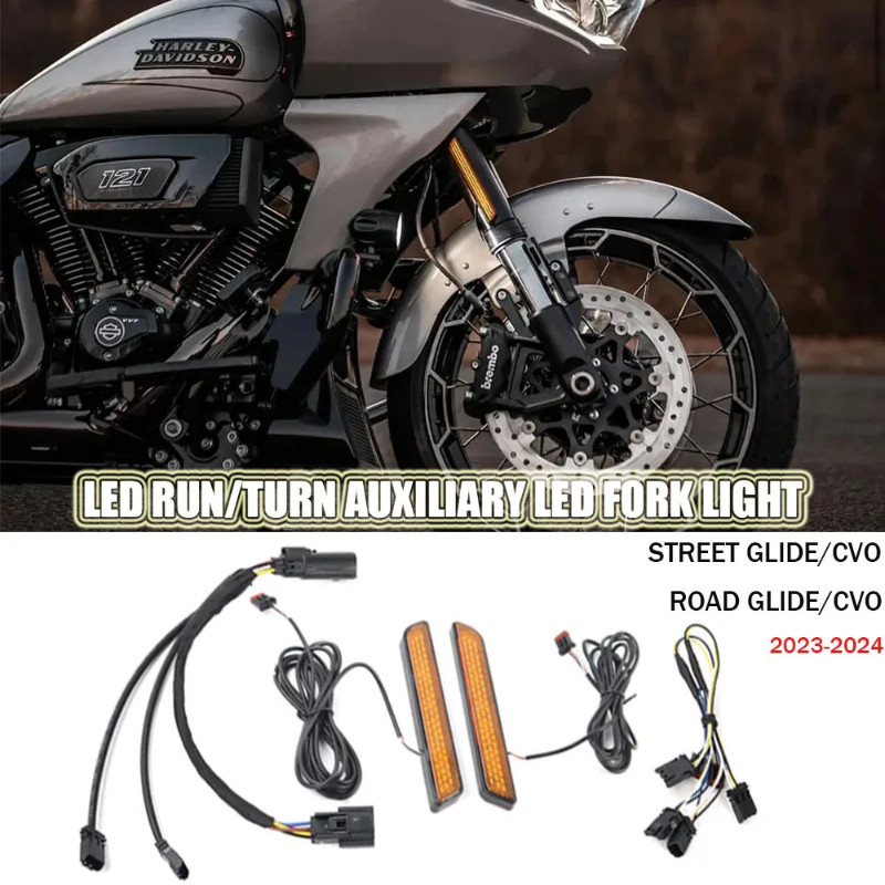 For Harley Street Glide/CVO Road Glide/CVO 2023 2024 Two Colors RUN/TURN AUXILIARY LED FORK LIGHT L