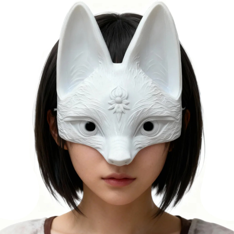 Silent Hill F Hinako คอสเพลย์สีขาวสีดํา Fox หน้ากากที่สมจริง 3D เกมเครื่องแต่งกายแบบดั้งเดิมญี่ปุ่น Matsuri หมวก - รูปที่ 4