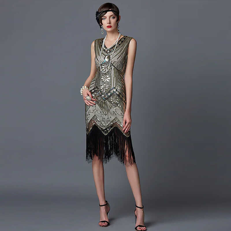 Gatesby ชุดราตรีชุดจัดเลี้ยง Fringed 1920 Sequined Dress เสื้อผ้าผู้หญิงขนาดบวก
