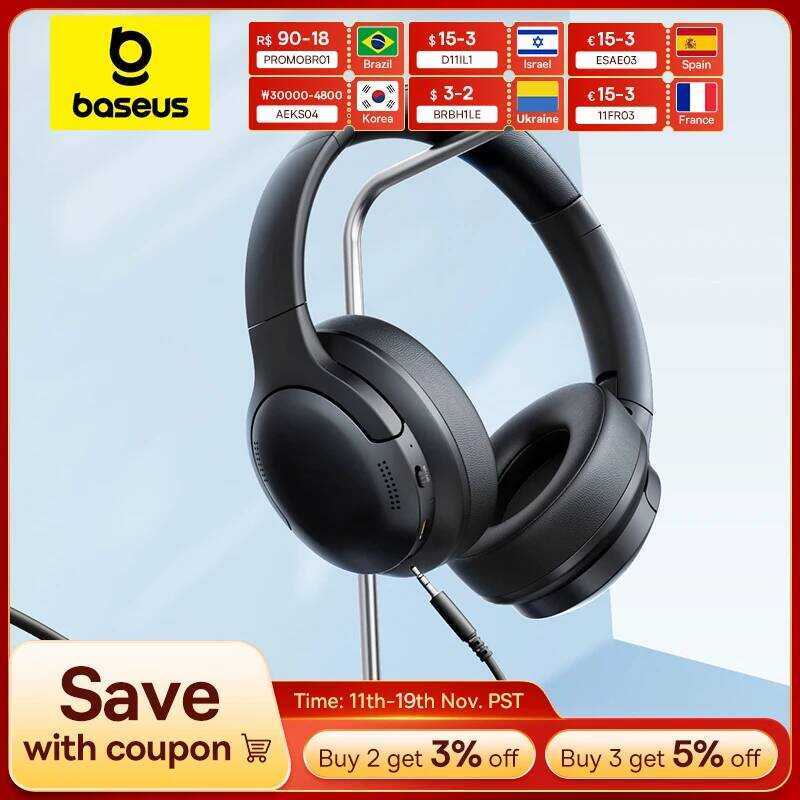 Baseus BH1 Lite หูฟังไร้สายบลูทูธ 6.0 ENC Clear Call ชุดหูฟัง Super Bass Hit หูฟัง 80H เวลาเล่น Over