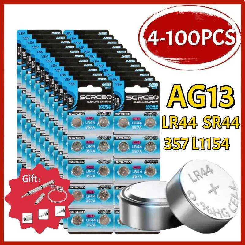AG13 แบตเตอรี่ปุ่ม LR44 A76 1.55V จำนวน 4-100 ชิ้น สำหรับนาฬิกา ของเล่น รีโมท L1154 SP76 Pila SR44 L