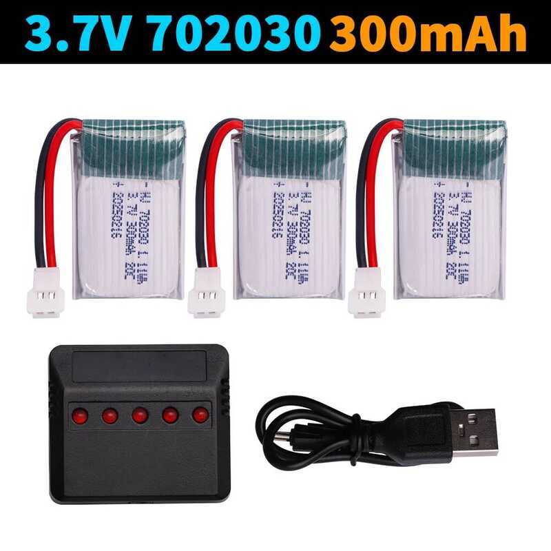 3.7V แบตเตอรี่ลิโพ 702030 300mAh พร้อมที่ชาร์จสำหรับโดรน Udi U816 U830 F180 E55 FQ777 FQ17W Hubsan H