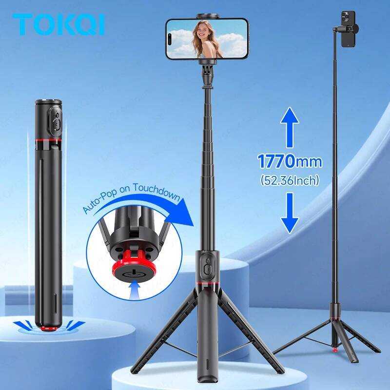 C TOKQI Tt01 Auto Pop Up Selfie Stick Tripod Hidden Phone Clip Expandable 52.36" For Mobile Phone W