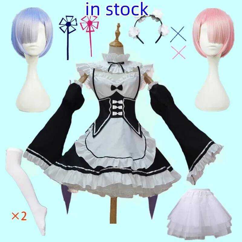 C In Stock Re: Kara Hajimeru Isekai Seikatsu Rem Ram Maid Cosplay Costumes Kawaii Dresses Maid