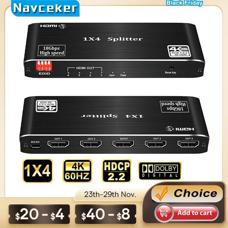 2023ที่ดีที่สุด HDMI Splitter 1x2 HDMI 2.0 Splitter 4K HDMI Video Audio Splitter รองรับ 3D HDR 4K 60
