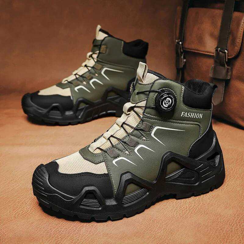 C Fashion Knob Men's Hiki Green Platform Climbing Shoes Men Outdoor Non-Slip High Top Walking Shoes