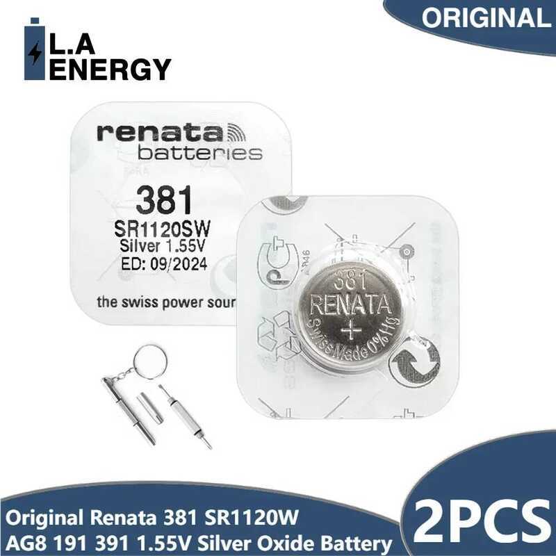 ชิ้น 2 แบตเตอรี่ Renata 381 SR1120W AG8 191 391 1.55V Sier Oxide ของแท้ LR1120 LR1120W สำหรับนาฬิกาข