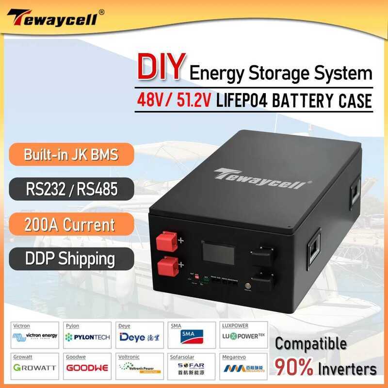 Tewaycell ชุดเคสแบตเตอรี่ DIY 15Kwh 48V 280Ah LiFePO4 51.2V 300Ah พร้อม JK-PB2A16S20P BMS+หน้าจอ LCD