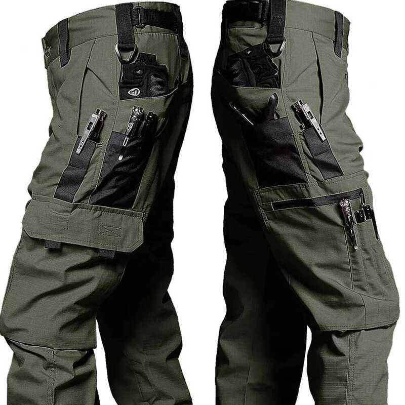 C 2Pcs Tactical Work Pants Men Outdoor Cargo T Multi-Pocket Waterproof Pant Autumn Spring Outdoor W
