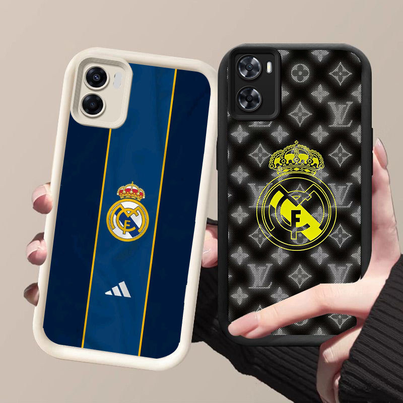HK-40 Real Madrid โลโก้ปลอกกันกระแทกสําหรับซิลิโคนสีดําและสีขาว OPPO Realme A76 A77s 9i C33 A96