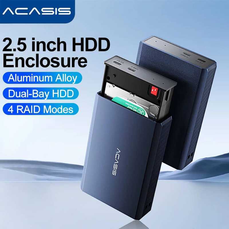 Acasis กล่องใส่ฮาร์ดไดรฟ์ภายนอก ขนาด 2.5 นิ้ว แบบ Dual Bay สำหรับ HDD SSD RAID Type C 2.5" Disk Arra