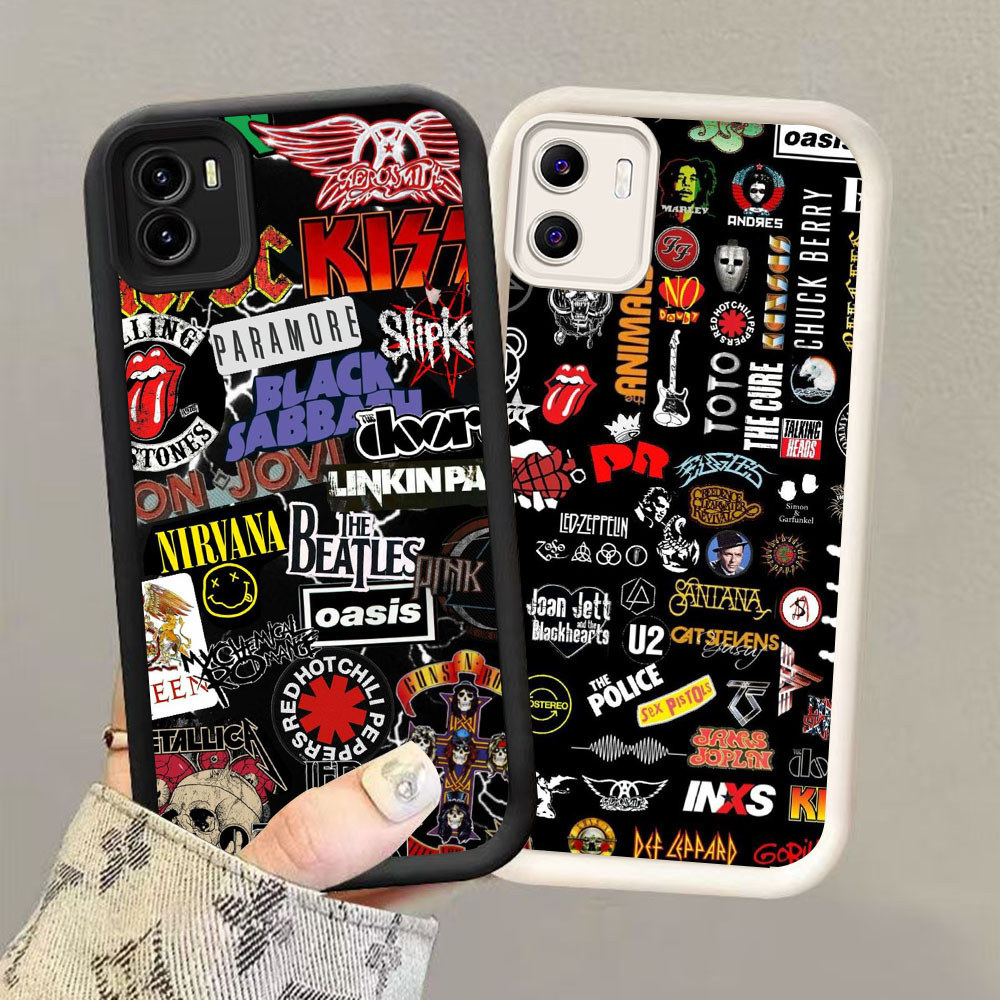 HK-43 Rock Band สีขาวสีดํากันกระแทกสําหรับซิลิโคนสีดําสีขาว VIVO Y55 Y22 Y22s Y33E Y15a Y55S Y01A Y1