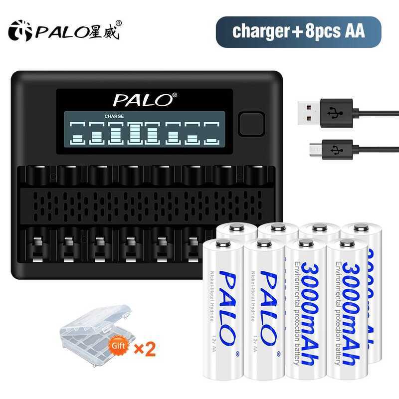 PALO แบตเตอรี่ชาร์จ 3000mAh 2A Ni-MH Ni MH ชาร์จได้พร้อมช่อง 8 ช่อง 1.2V เครื่องชาร์จแบตเตอรี่ AA AA