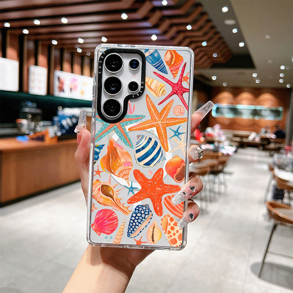 สีไร้สายชาร์จแม่เหล็กสําหรับ Galaxy S23ULTRA S24ULTRA S25 ULTRA ฝาครอบ Pelican Watercolor A55 A56 ซิ