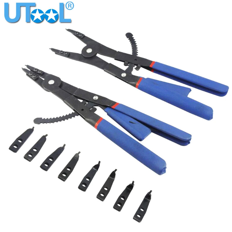16" Heavy Duty Circlip 2 Pliers 12 Tips Set Snap Ring Retaining Ratchet