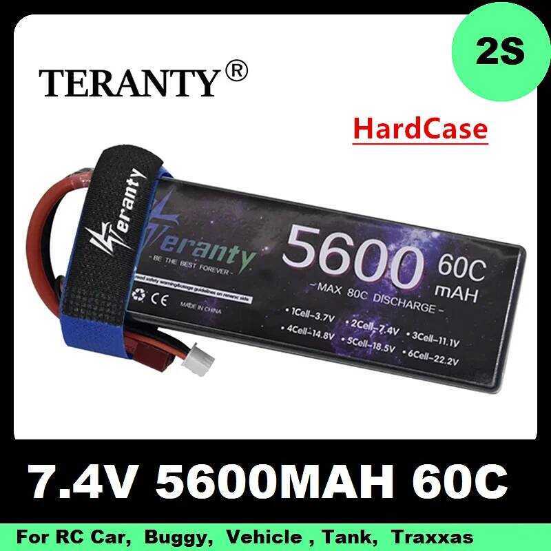 TERANTY แบตเตอรี่ 2s 5600mAh 60C Lipo แบบแข็ง ใช้ได้กับรถ RC Losi TR Slash By พร้อม T XT60 XT90 TAMI