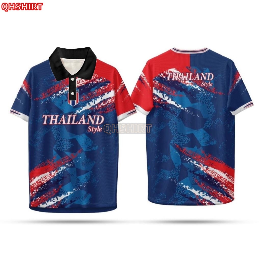 เสื้อกีฬาพิมพ์ลาย Thailand Style คอวี N59 ผ้าไมโคร ใส่ได้ทุกเพศ POLO