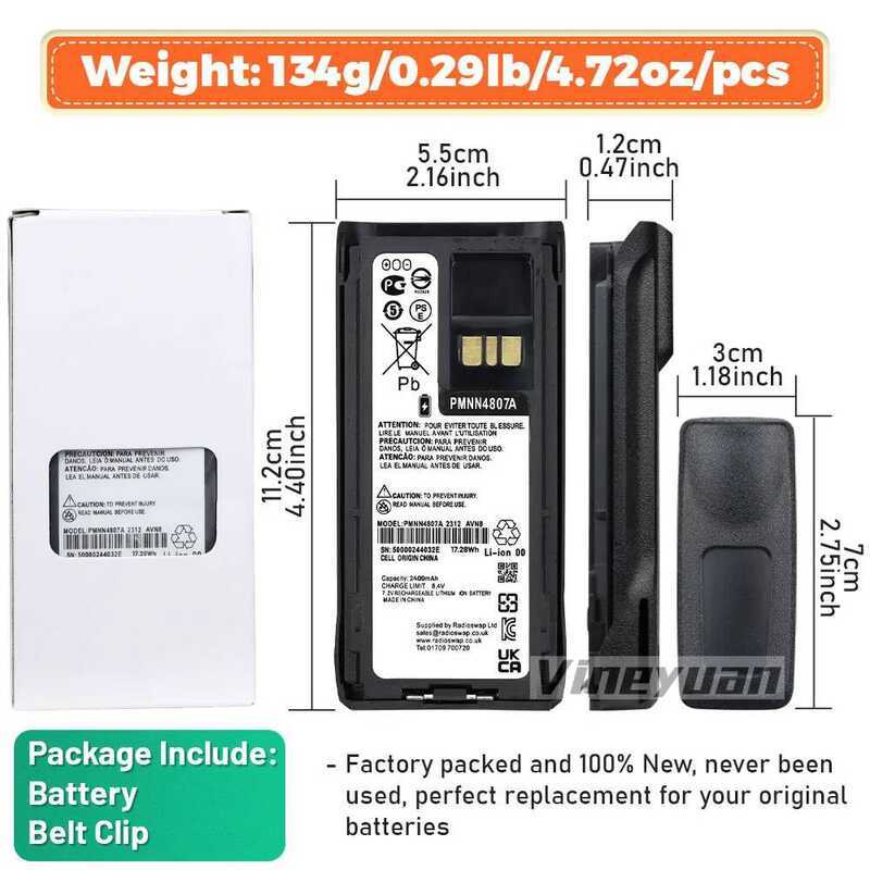 ▥ แบตเตอรี่ลิเธียมไอออนทดแทน Pmnn4807a 7.2V 2400Mah สำหรับ Motorola R7 R7a Radiomnn4808a Pmnn48
