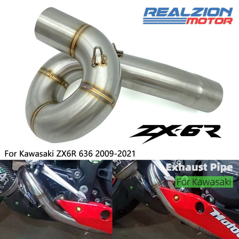 REALZION ZX6R Motorcycle Exhaust Muffler Middle Link Pipe Slip-on Escape For Kawasaki ZX636 ZX 6R 6