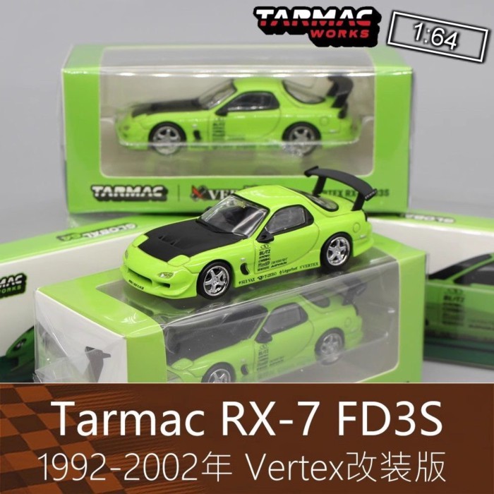 โมเดลรถ Limited Edition Traac สีเขียว 1: 64 RV RX7 รถสปอร์ตรุ่น FD3S ดัดแปลง Vertex เหมาะสําหรับ Maz