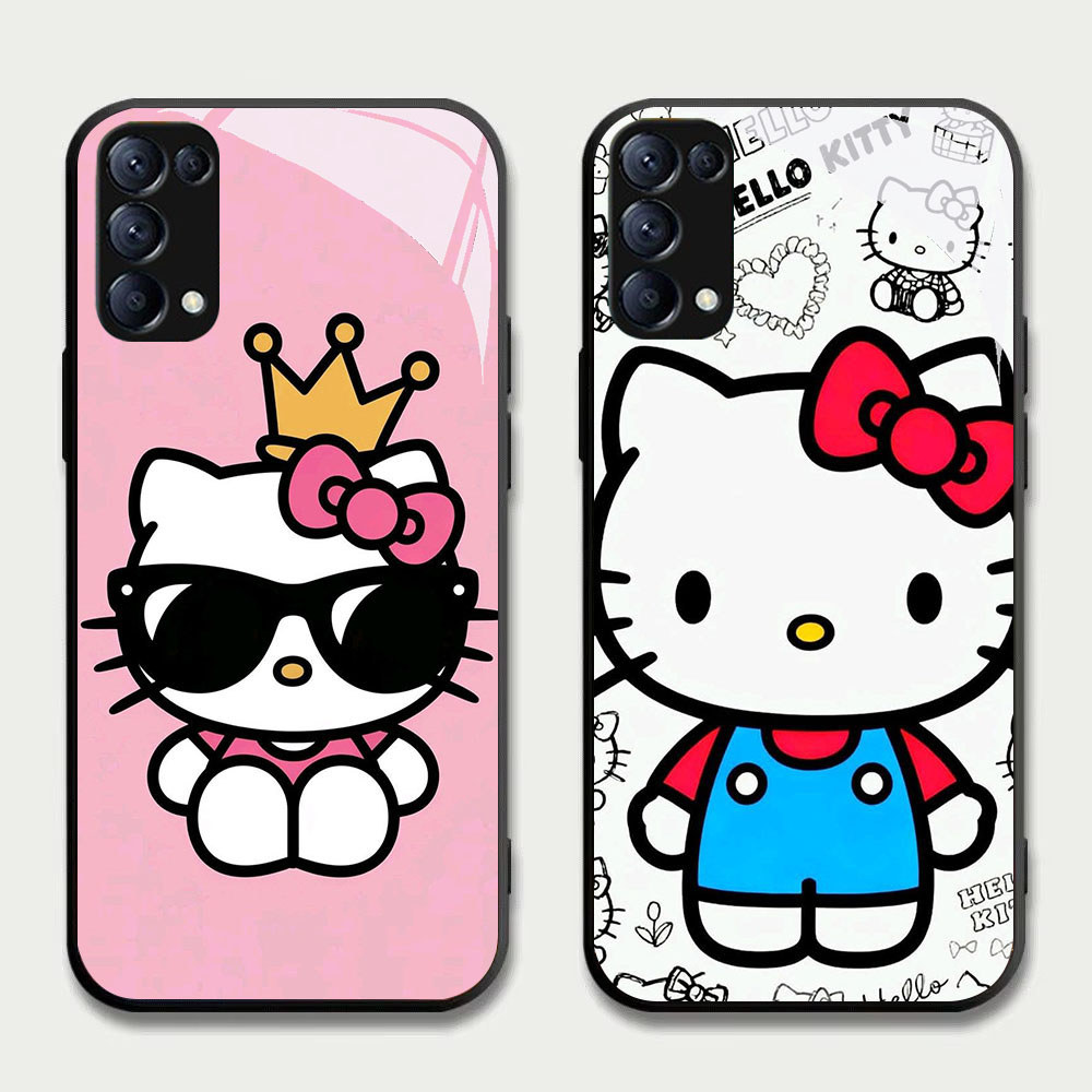 TS-61 Hello Kitty Leopard HD Glass Casing สําหรับ OPPO Reno 6Z 6 5 4 3 A91 F15