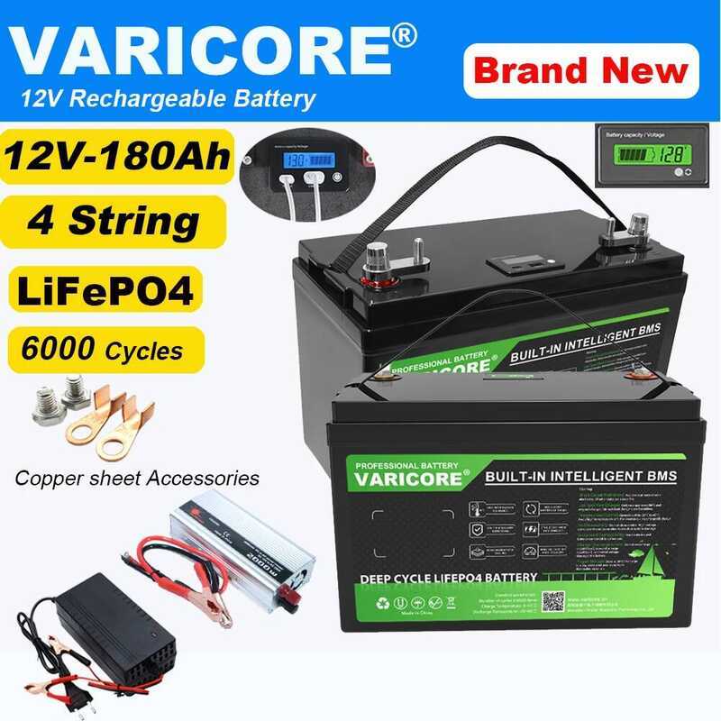 VariCore แบตเตอรี่ 12V/12.8V 180AH LCD LiFePO4 แบตเตอรี่ลิเธียมไอออนฟอสเฟตสำหรับรถกอล์ฟ รถทัวร์ริ่ง