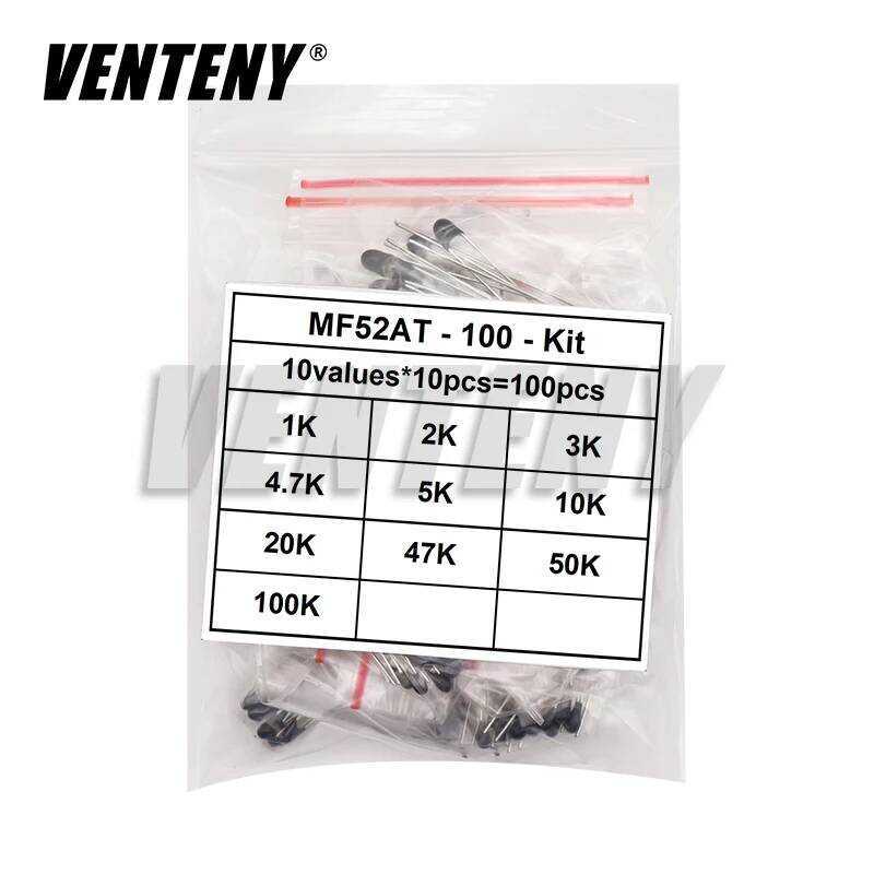 ชิ้น 100 = 10 ค่า X 10 ชิ้น ชุดตัวต้านทานเทอร์มิสเตอร์ NTC NTC-MF52AT 1K 2K 3K 4.7K 5K 10K 20K 47K 5