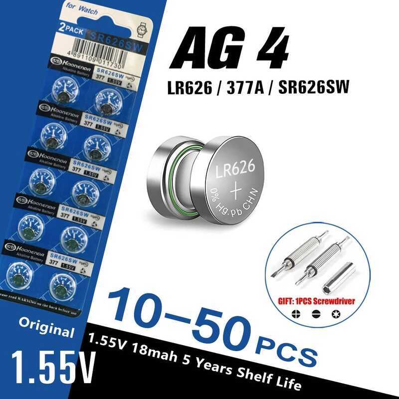 ชิ้น 10-50 แบตเตอรี่ปุ่ม AG4 1.55V 377 SR626 SR626SW เซลล์แบตเตอรี่อัลคาไลน์ 177 376 626A LR66 LR626