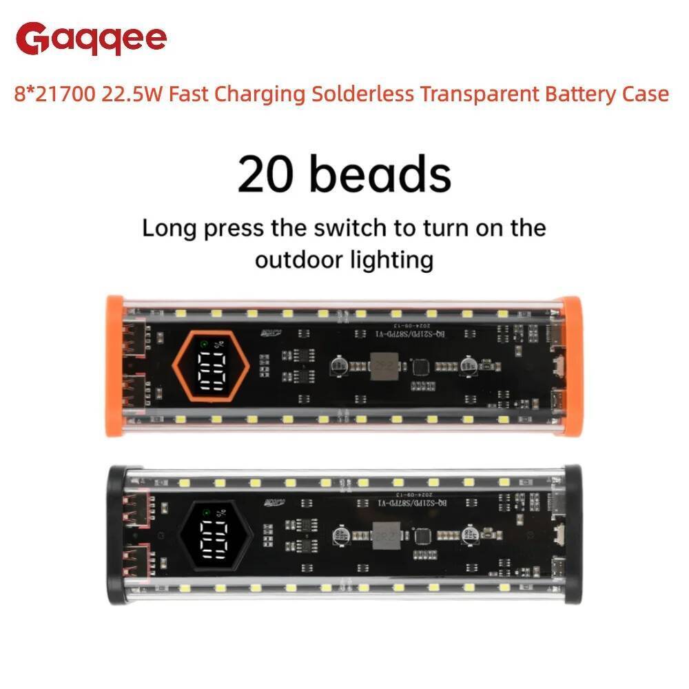 SAMSUNG 8*21700 เคสแบตเตอรี่โปร่งใส 22.5ว ชุดเคสแบตเตอรี่ไร้บัดกรีชาร์จเร็วพร้อมไฟแสดงสถานะ นํา สําห