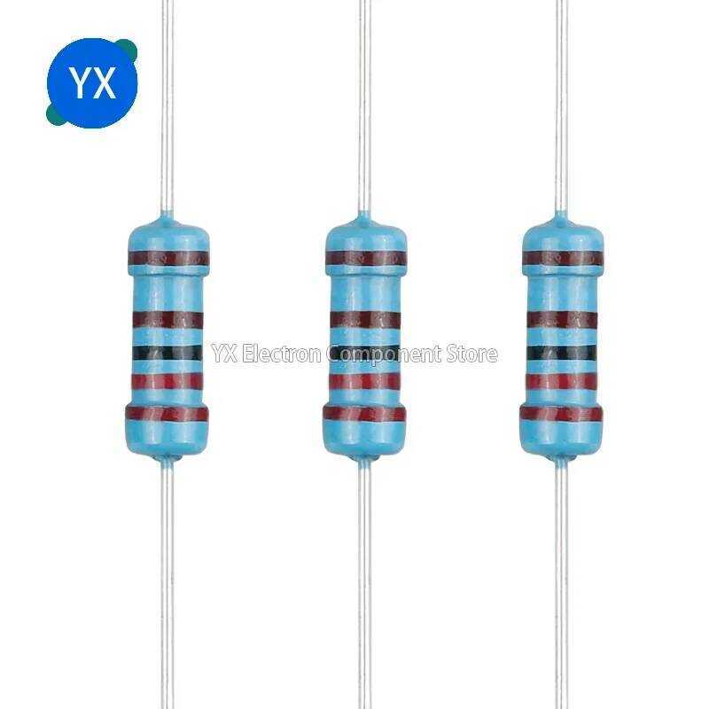 ตัวต้านทานฟิล์มโลหะ 50ชิ้น 0.5W 1/2W 0.1~1M 2 4.7 10R 47 100 220 360R 470 1K 2.2K 10K 22K 4.7K 100K