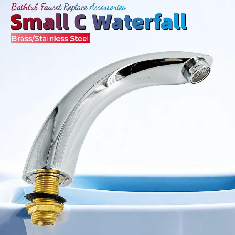 Small C Waterfall Bathroom Shower Basin Faucet Brass/Stainless Steel Body Bathtub Faucet Nozzle Rep
