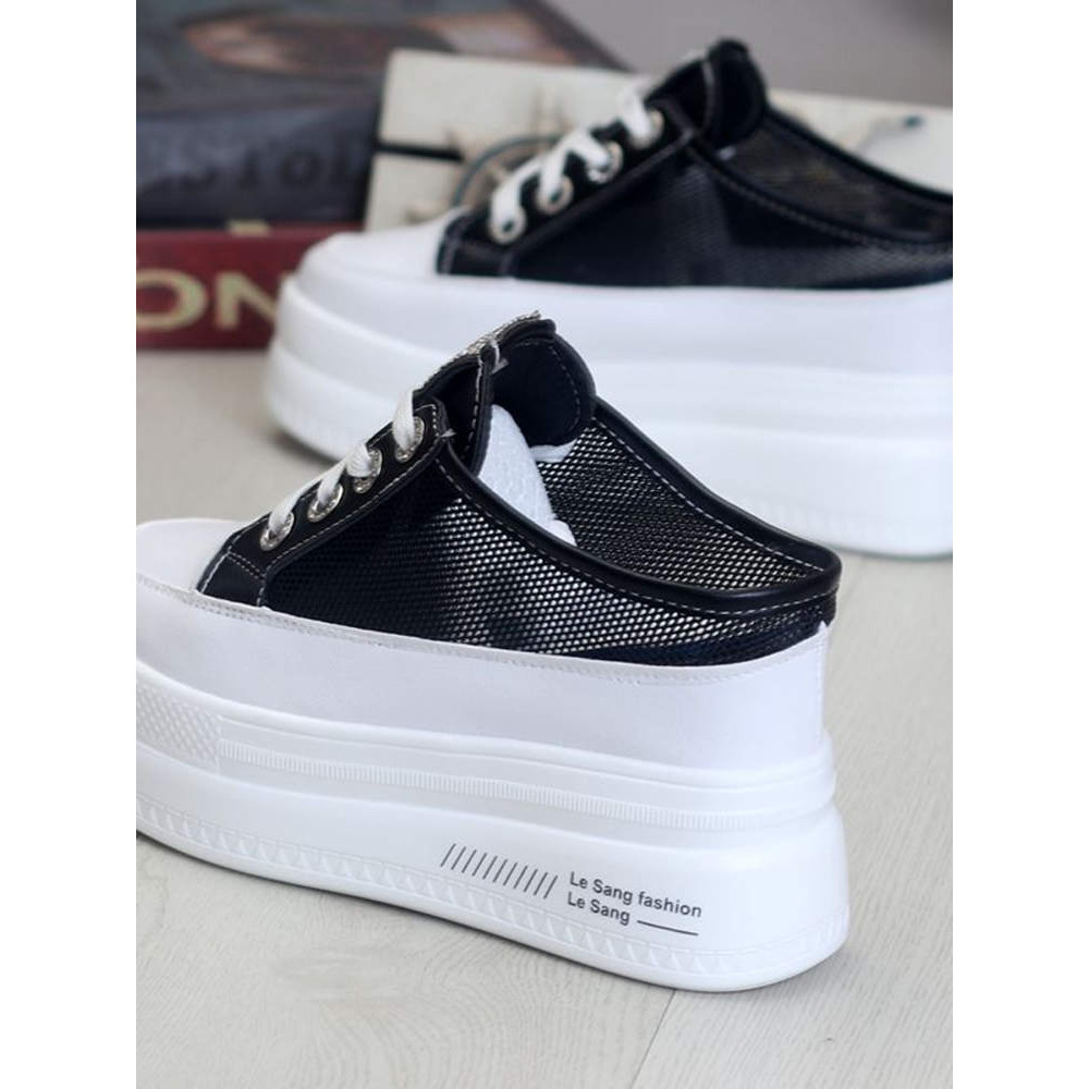 รองเท้าขี้เกียจสีขาบรองเท้าส้นเตารีดสำหรับผู้หญิง ส้นในสูง 10 cm ระบายอากาศได้ดี