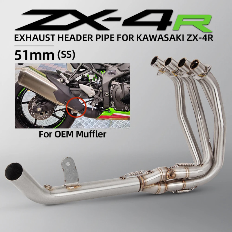 For Kawasaki ZX4RR ZX4R ZX25R ZX25RR Full Motorcycle Exhaust System Escape Slip On 51MM Front Tube