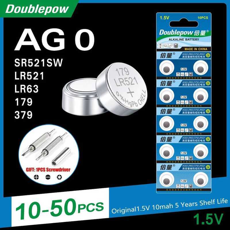 ชิ้น 10-50 แบตเตอรี่ปุ่ม AG0 LR521 379 LR63 SR521SW 179 เซลล์เหรียญ 1.5V สำหรับเครื่องคิดเลข รีโมทคอ