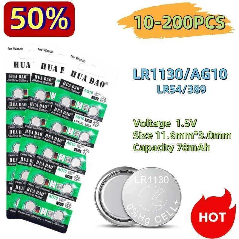 AG10 แบตเตอรี่อัลคาไลน์ LR1130 1.55V ปุ่ม LR 1130 SR1130 389A LR54 L1131 สำหรับนาฬิกา เครื่องช่วยฟัง