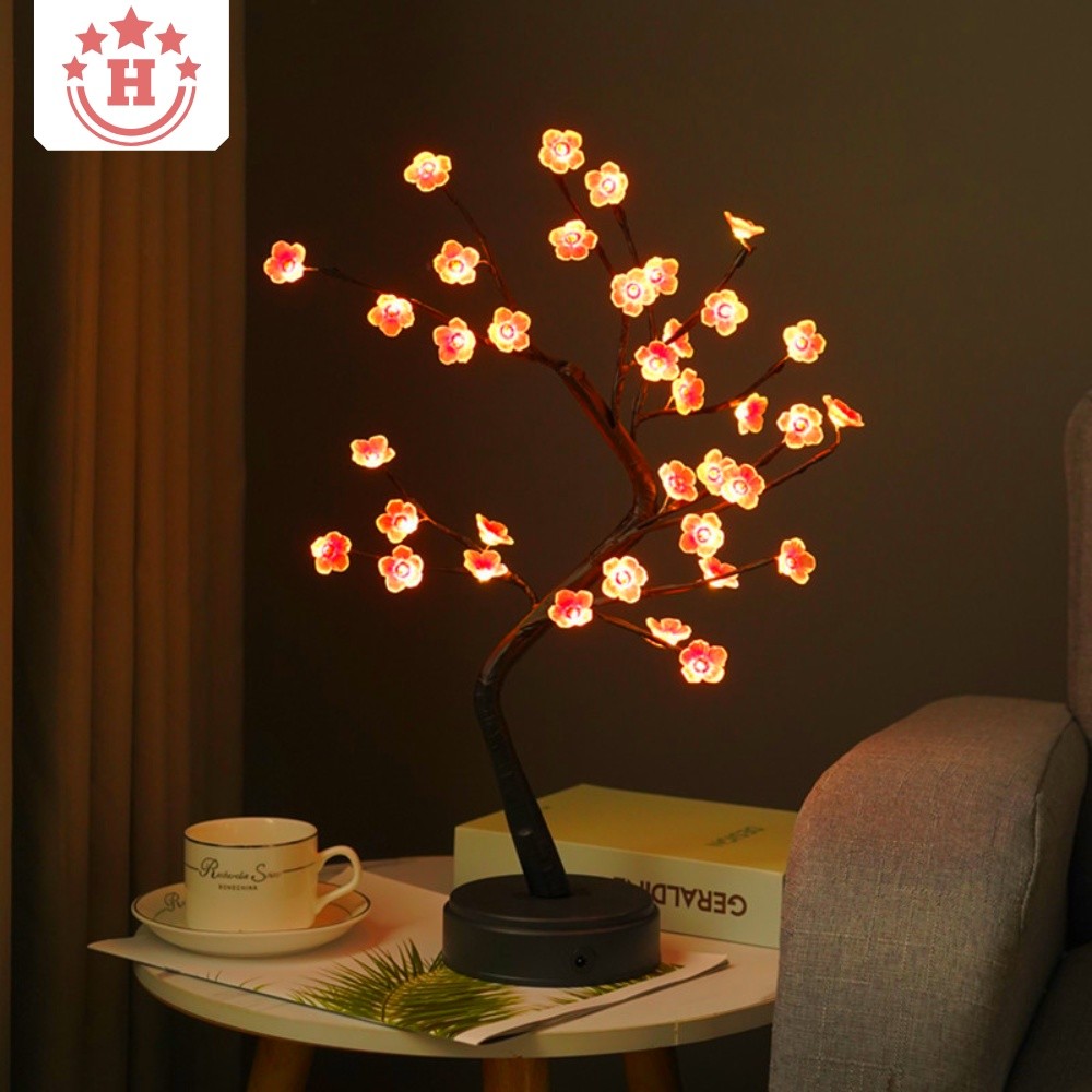 Enchanted Rose Tree Lamp - ประติมากรรม LED แฮนด์เมดพร้อมฐานลายไม้