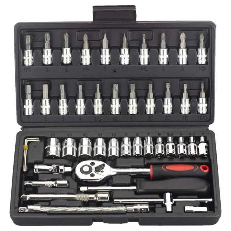 C 46Pcs 1/4 Inch Drive Socket Set,Metric Ratchet Wrench Set With 4-14Mm Cr-V Sockets, Nic Tool Kits