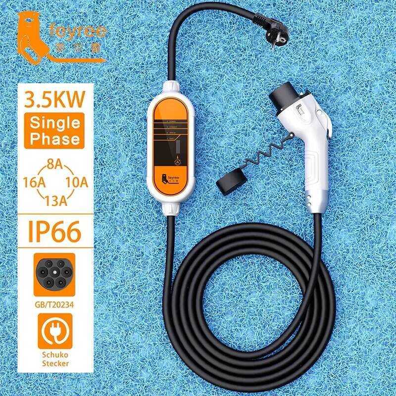Feyree สายชาร์จ EV GB/T 3.5KW 1 เฟส กล่องชาร์จพกพา 32A 7KW ปรับกระแสได้ 11KW 16A 3 เฟส สำหรับรถยนต์ไ