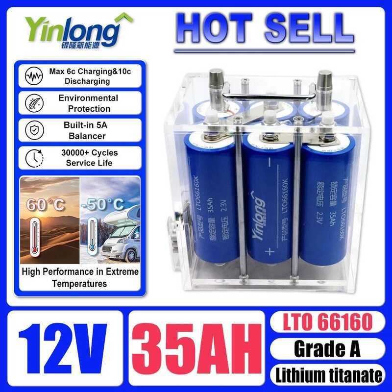 Yinlong ชุดแบตเตอรี่ลิเธียมไททาเนต LTO 66160 12V 24V 35Ah 40Ah 45Ah พร้อม BMS ในตัว สำหรับเครื่องเสี