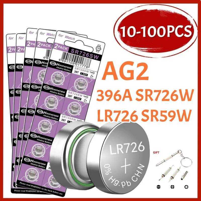 AG2 แบตเตอรี่นาฬิกา 10-100 ชิ้น 1.55V 396A 397 SR726SW LR726 SR59W SR726 แบตเตอรี่เซลล์แบบกระดุมอัลค