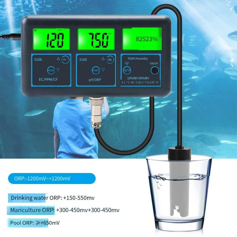 WIFI-3188 Wireless Seven-in-one -online Water Quality Monitor TUYA WIFI PH Value Monitor EC/CF/ORP/