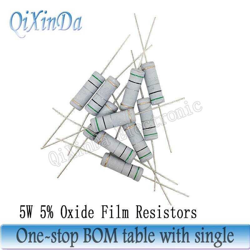 ชิ้น 10 ตัวต้านทานฟิล์มออกไซด์ 5W 0.1R-10M 5% 0.22R 10R 100R 1K 4.7K 10K 47K 100K 470K 510K 1M 2.2M