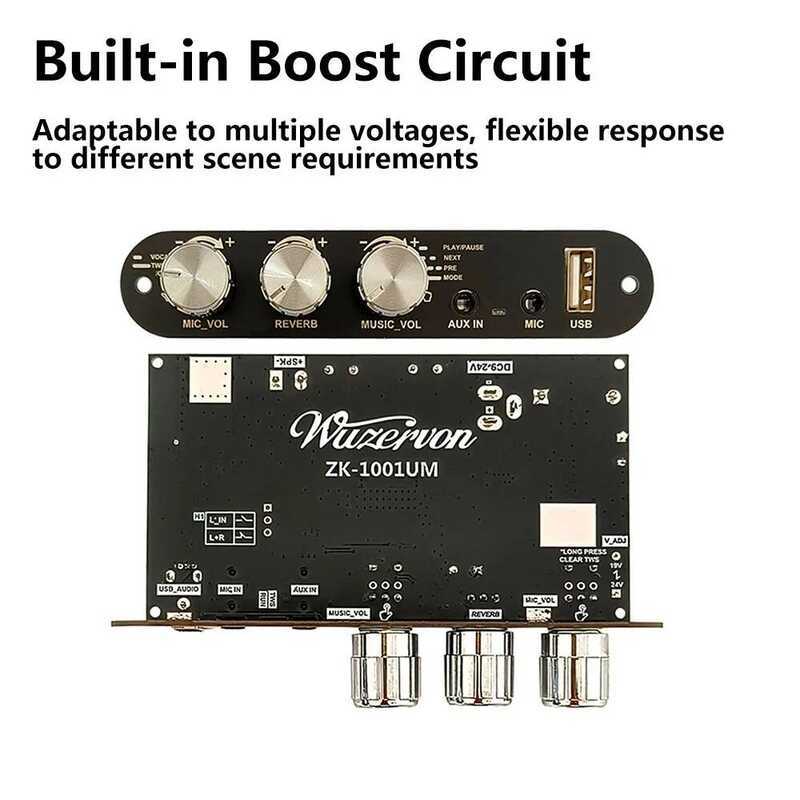 ZK-1001UM บอร์ดขยายเสียง BT อัพเกรดช่องเดียว 100W DC 9-24V พร้อมชิป BP1048+TPA3116D2 สำหรับกล่อง TWS