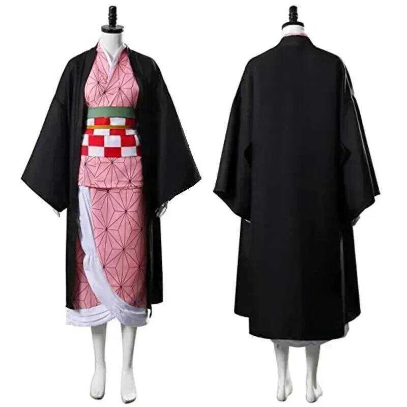 C Anime Nezuko Cosplay Kamado Nezuko Cosplay Costume Nezuko Wig Uniform With Props For Adult Kids H